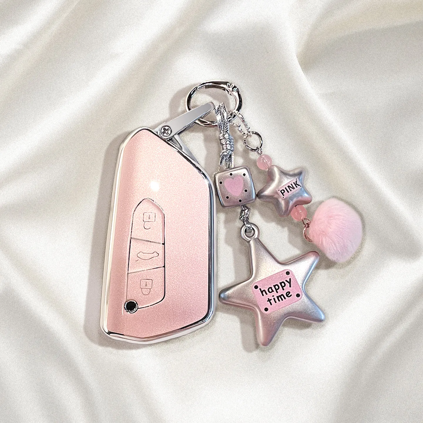 Pink Tpu for VW Volkswagen Golf 8 2020 Skoda Octavia A8 MK8 2022 2021 SEAT 2023 Leon MK4 Remote Car Key Case Cover Fob Keychain