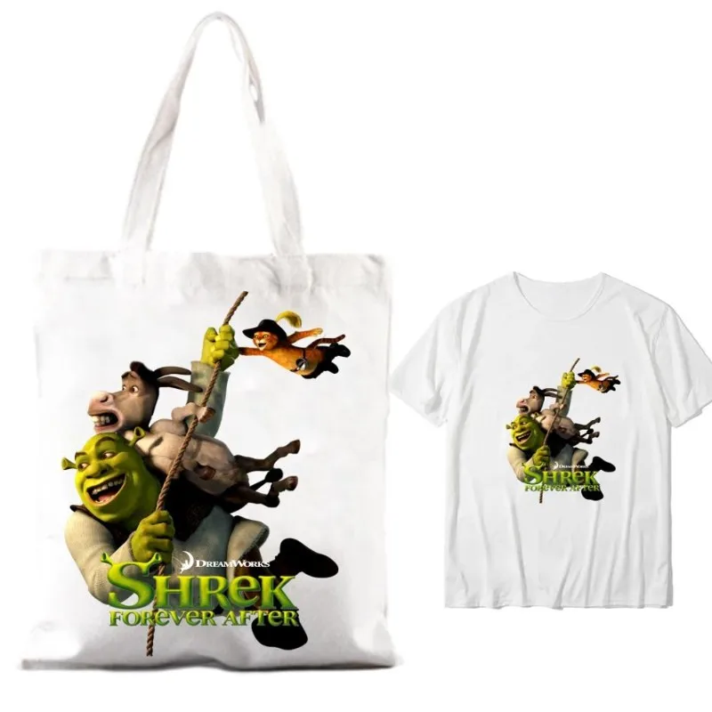 BEAST KINGDOM DreamWorks S-Shrek Women Shoulder Bags Couple Combination Clothes Short Sleeve Collar Fashion T shirt Man Cotton