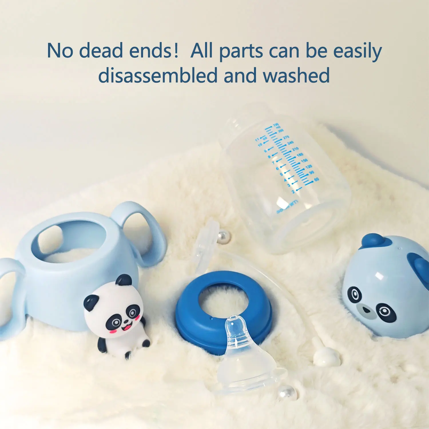 1 Buah Botol Bayi Kapasitas Besar 330ML, Bentuk Panda Lucu, Botol Bayi Dua-dalam-Satu yang Dapat Dimainkan, dengan Mainan Jepit 6-36 Bulan Pesta