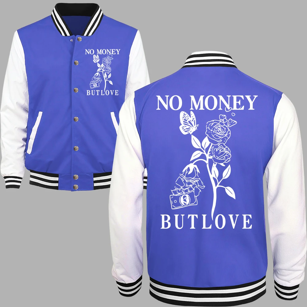 No Money But Love Rose Butterfly Print Jackets Women Colorful Pocket Baseball Uniform Loose Streetwear Autumn Cotton Clothes