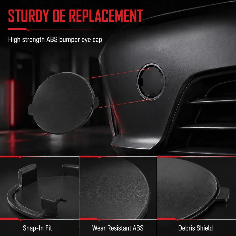 2PCS ABS Tow Hook Cover BHN1 50 EL1 BB，BHN1 50 EK1 BB Black Bumper Tow Hook Cap Bumper Hook Cover for Mazda 3 2014‑2019