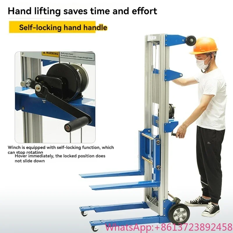 Light material handling raised hand crank stacker luggage truck manual hydraulic forklift stacker lift