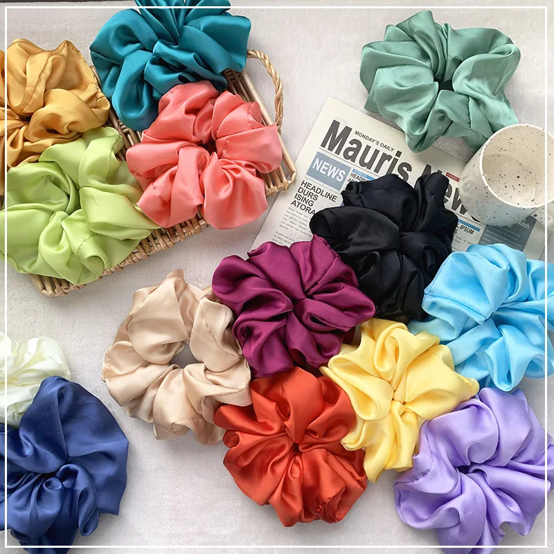 Fashion Oversized Silk Scrunchies Korean Design Off White Black Satin Scrunchie Elastic Hair Bands Ponytail Holder Ties Headwear