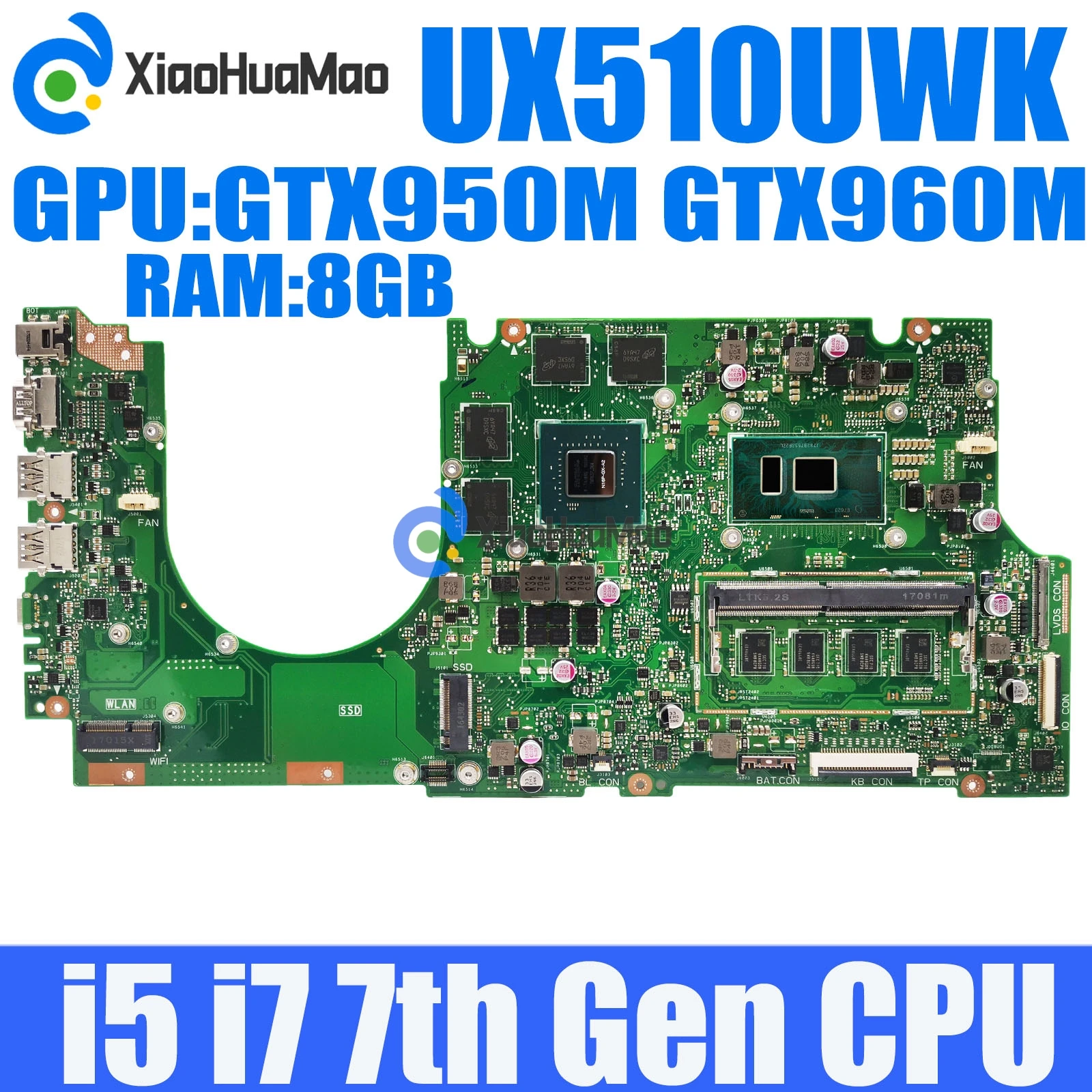 

UX510UWK i5 i7-7th CPU 8G-RAM GTX950M GTX960M GPU Mainboard For ASUS UX510UWK UX510UW UX510U U5000U UX510UXK Laptop Motherboard