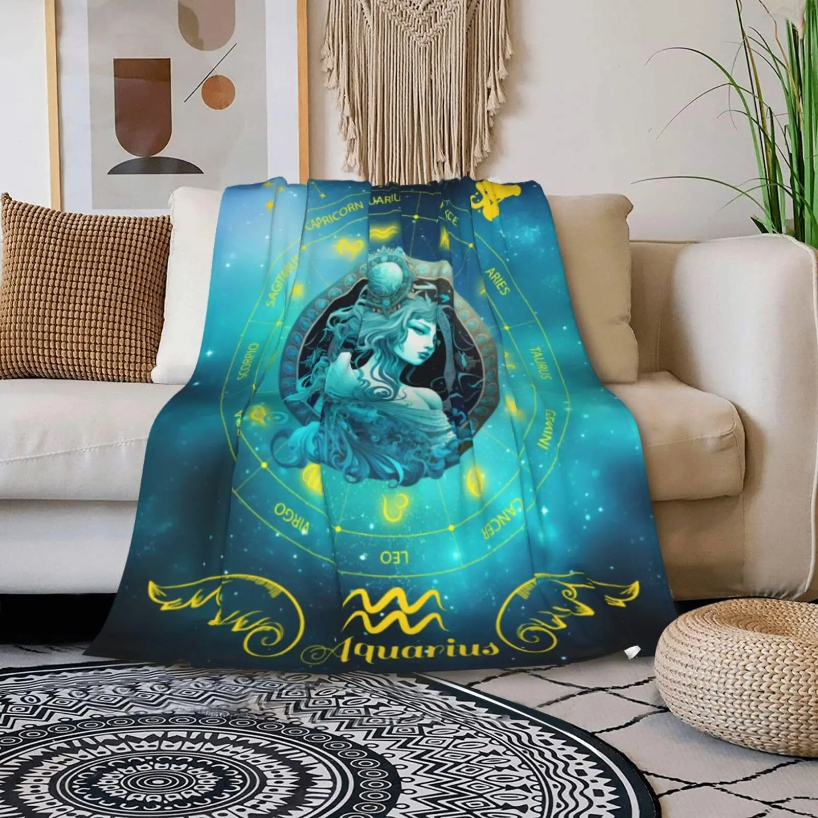 Tarot twelve zodiac signs pattern digital-printed polyester Bedroom velvet flannel soft cover blanket Fleece blankets for beds
