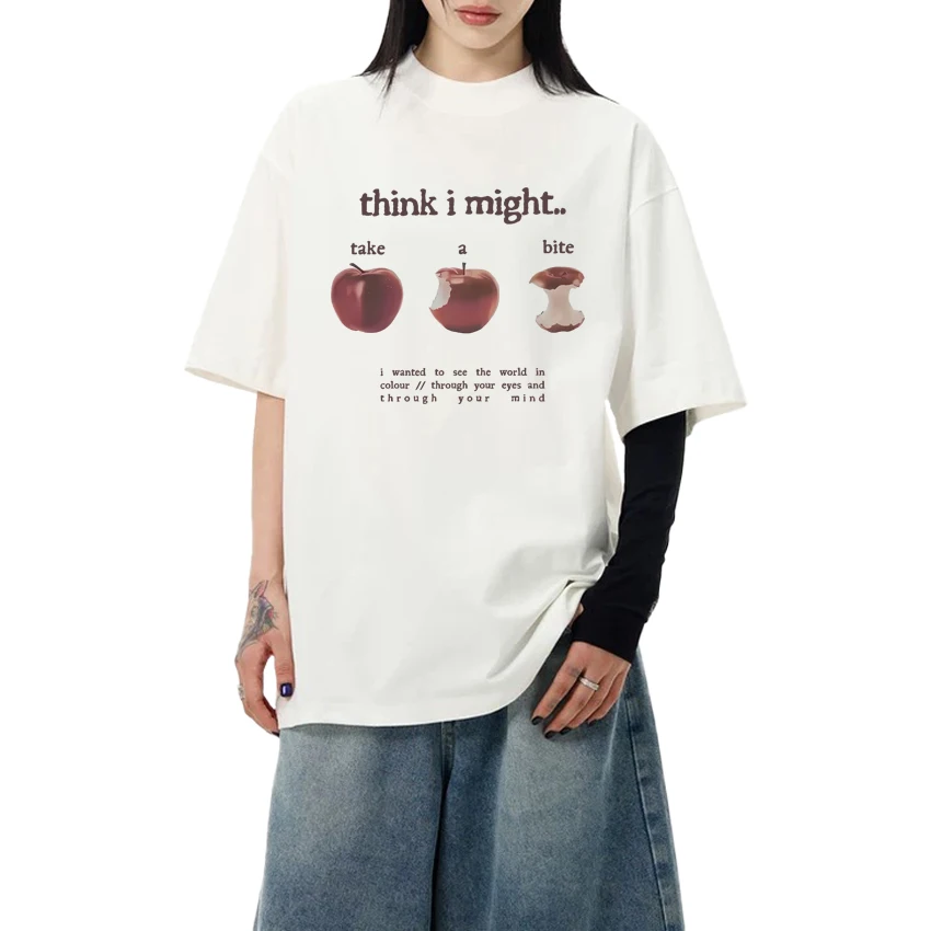 

High Quality Funny Take A Bite harajuku Graphic T Shirts Men Women Fashion Y2k short sleeve T-shirts New Unisex 100% Cotton Tops