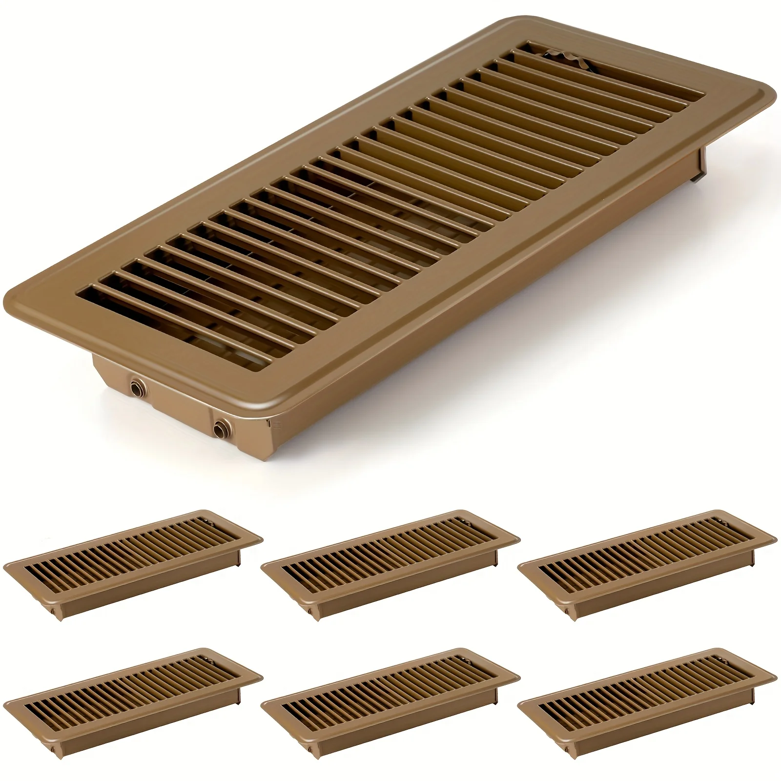

6pcs Retisee Aluminum Floor Vent Covers, 4x12 Inches, Heavy Duty Metal Heat Registers with Easy Installation, Rust Proof Finish for Home - Brown, Heater Vents Cover for Floors