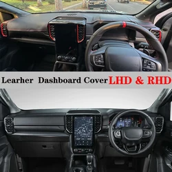 Dashboard Dash Mat Cover PU Leather Pad Sunshade Anti-UV Carpet Car Accessories For Ford Ranger Raptor Wildtrak 2023 2024 2025