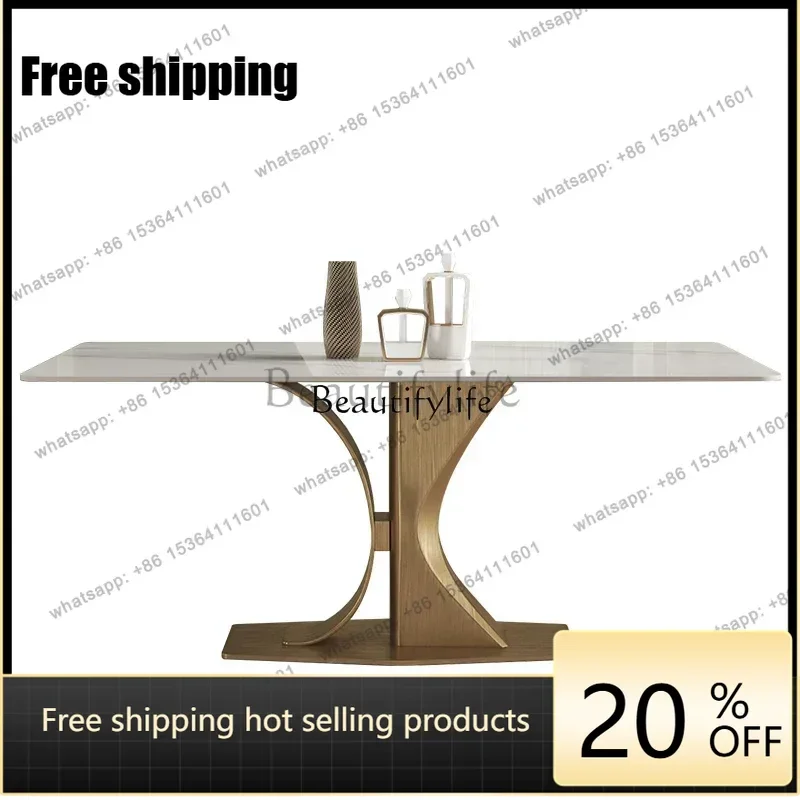 Best Sellers High-end Rock Slab Dining Table Modern Simple Light Luxury Minimalist Rectangular Glossy Table