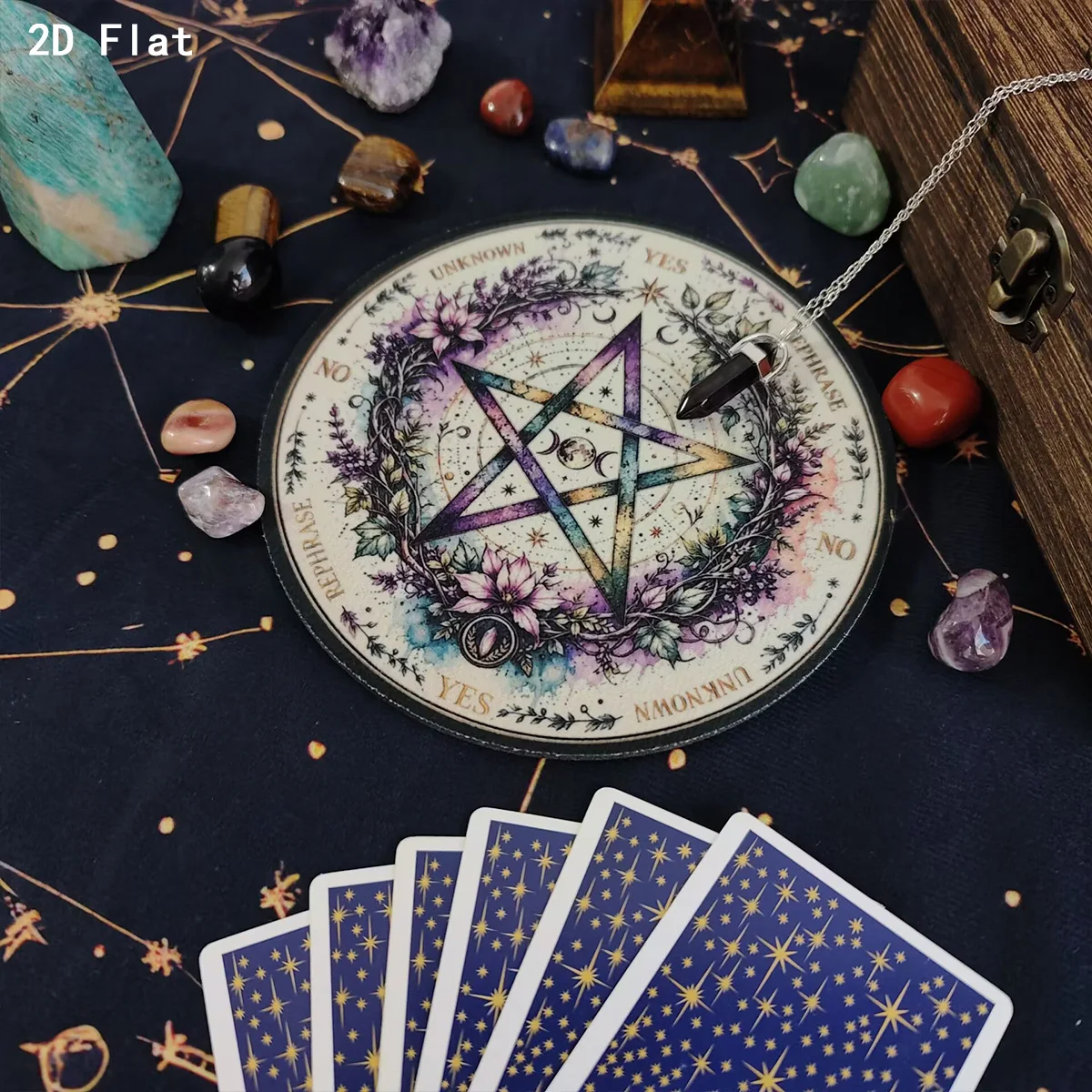 Pentagram Swing Hammer Mat Triple Moon Pendulum Pad With Flower & Plants Sorcery Altarpiece For Pagan Pendulum Divination Tools
