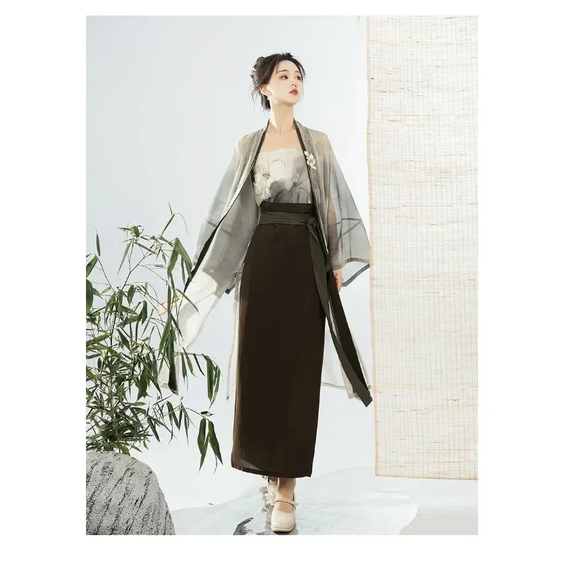 

Ink Printing Hanfu Dress 3 Piece Suit Chinese Traditional Women's Clothing 2025 Summer Elegant Casual Dresses