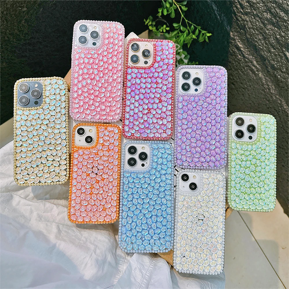 Customized Color Rhinestone Gemstone Clear Phone Case For iPhone 15 14 13 12 11 Pro Max XR Xs Max 15 Plus Luxury Diamond Cover