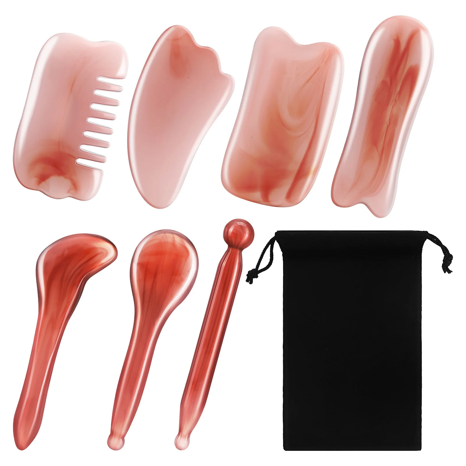 1 セットマッサージツールスクレイピングコーム Gua Sha 樹脂マニュアルマッサージャー顔首頭皮筋肉リリーフポータブル収納袋