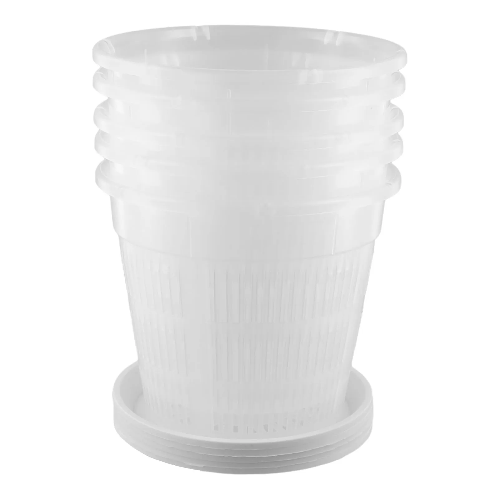 Orchid Pot Set of 5 in Clear Plastic with Matching Saucer Bases Great Choice for Home or Office Plant Displays