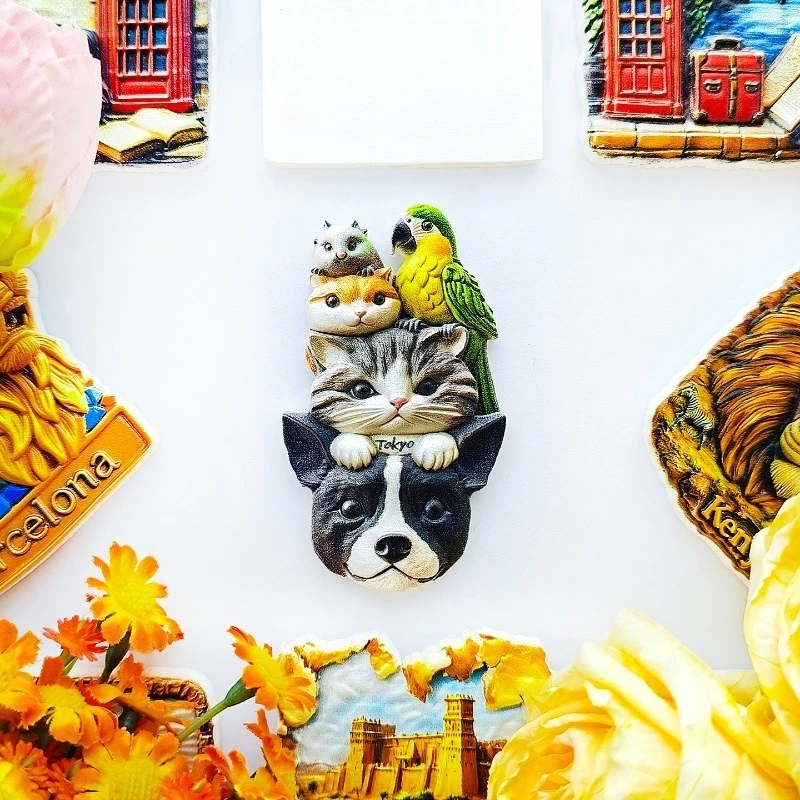 Tokyo Pet Fridge Magnet - Adorable 3D Dog, Cat, Hamster & Parrot Set Unique Kawaii Animal Gift for Travel & Fun Home Decor
