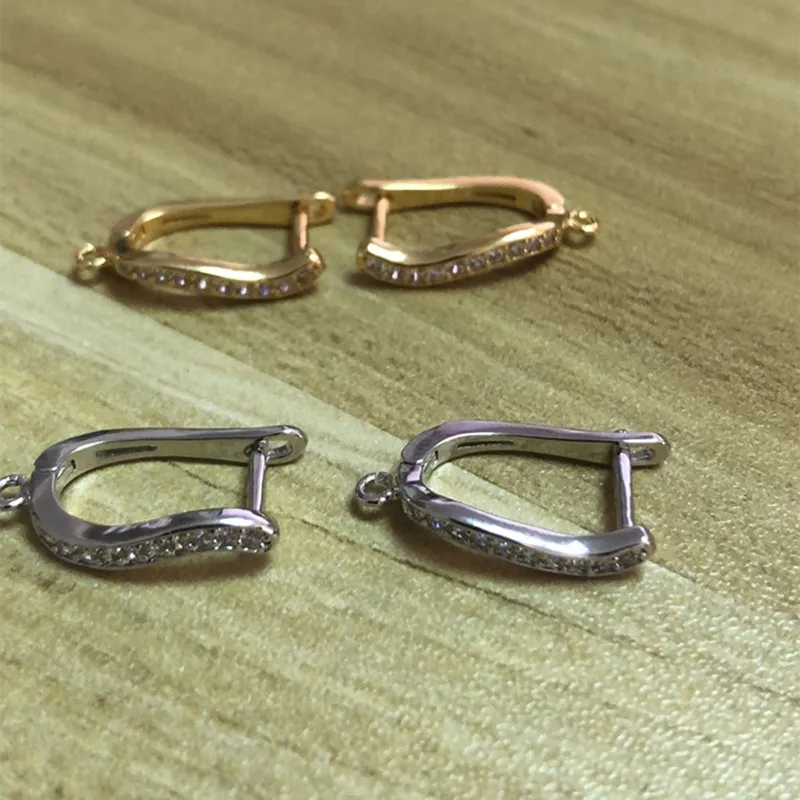 Never Fades Real Gold Plating Left and Right U-shaped Earrings DIY Temperament Accessories Zircon Studded Flash Drill 10*20mm