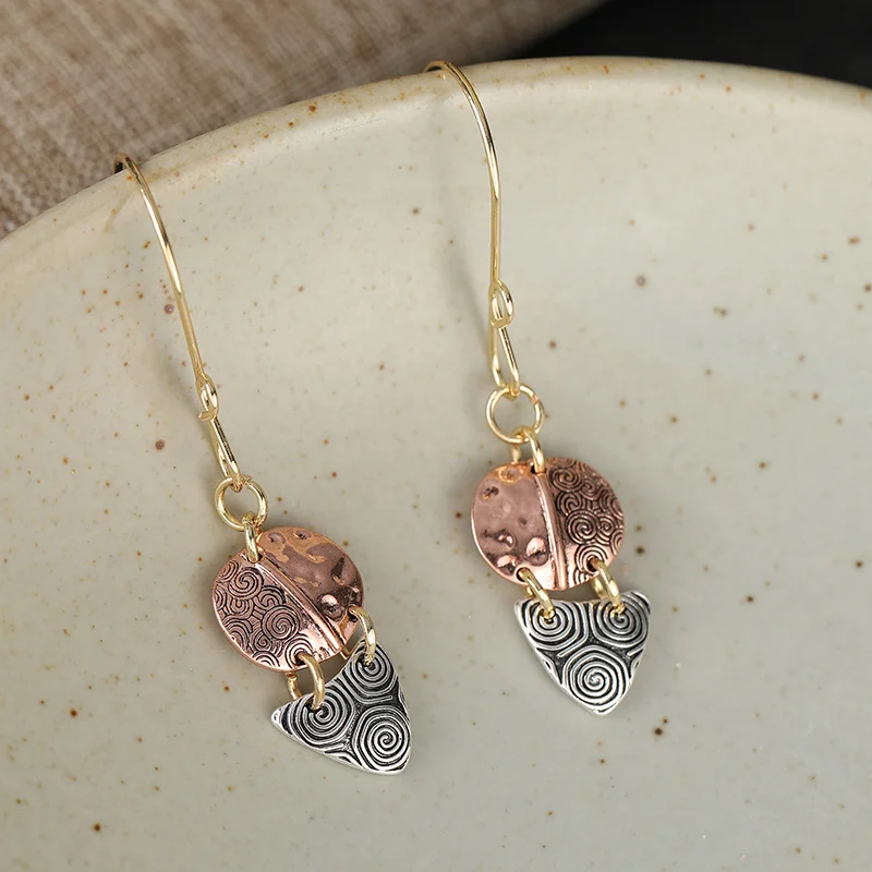 Vintage Zweifarbige Whirlpool-Muster Pendel-Ohrringe für Frauen, Böhmischer Ethno-Stil Ohrringe, Exotischer Schmuck