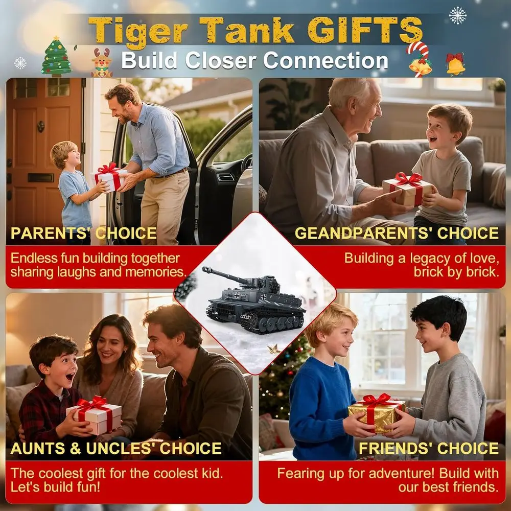 Zestaw do składania niemieckiego czołgu Tiger w skali 1:32 dla dzieci od 8 lat, 800-elementowy zestaw zabawek militarnych z ruchomymi elementami, idealny dla miłośników historii.