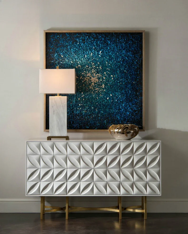 Carved White Hallway TV Cabinet Multi-Function Locker Console Table