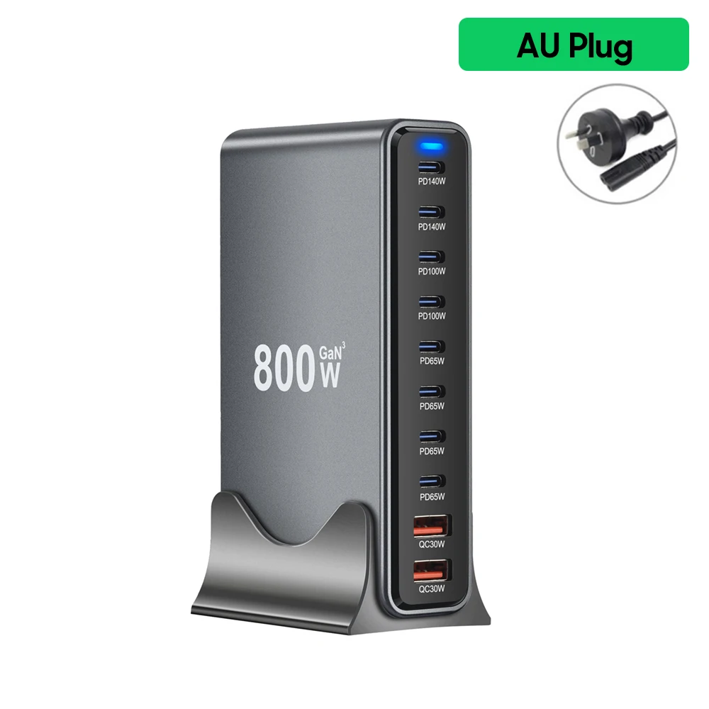 800W GaN-oplader USB C Snelle desktop 10-poorts USB Type C PD3.1 Oplader Snel opladen voor iPhone 16 15 14 Samsung S24 Xiaomi Laptop
