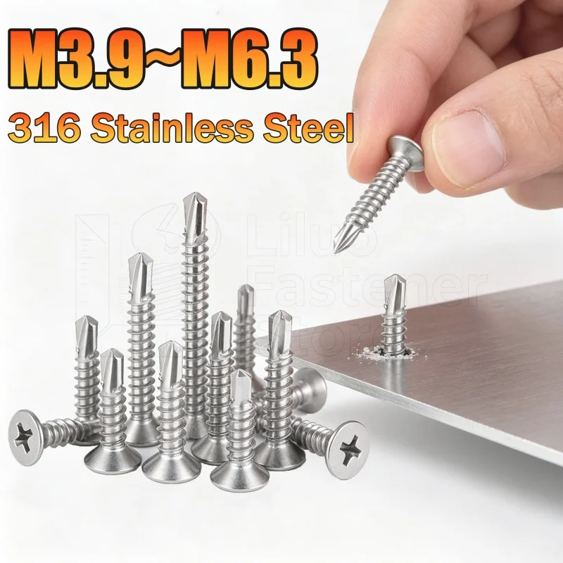 M3.9 M4.2 M4.8 M5.5 M6.3 316 Stainless Steel Self Tapping Dovetail Screw Flat Head Phillips Drilling Screw for Sheet Metal