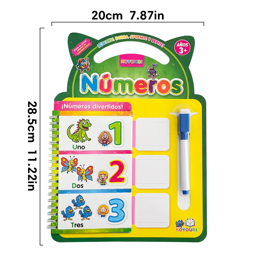 Spanish Numbers Activities Practice Book Classroom Wipe-Clean Reusable Early Education Learning Spanish Math Numerals Workbook