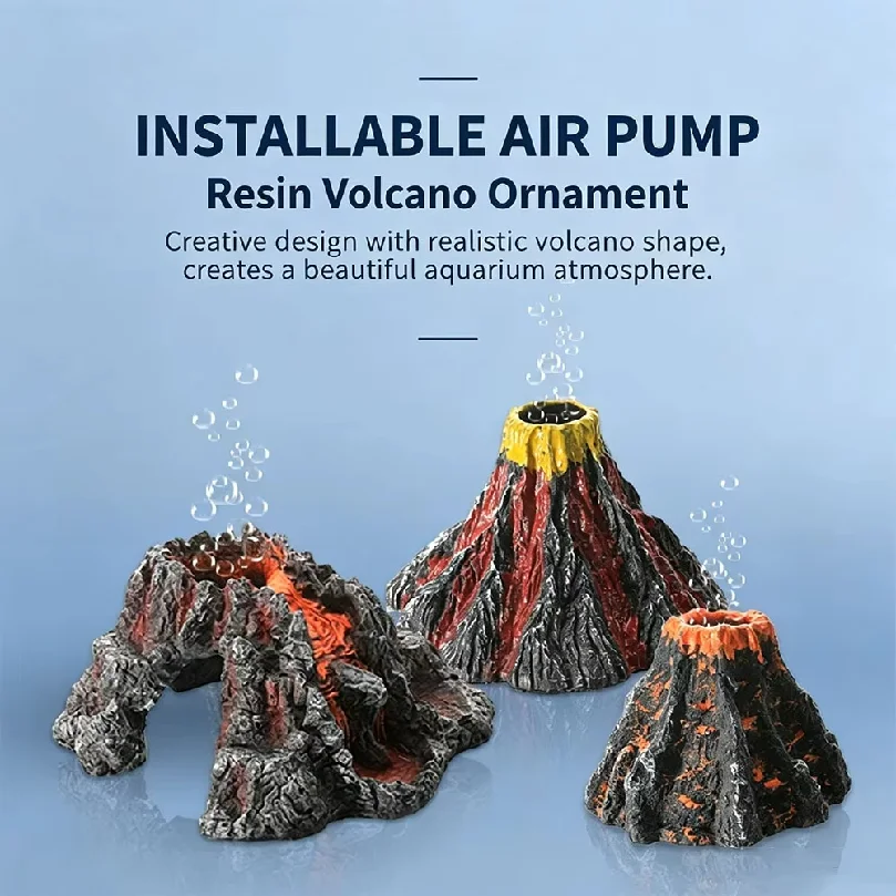 Aquarium Volcano Ornament Resin Fish Tank Decor AirHiding Cave Safe For Aquatic Pets Reptile Tank Landscape Decor
