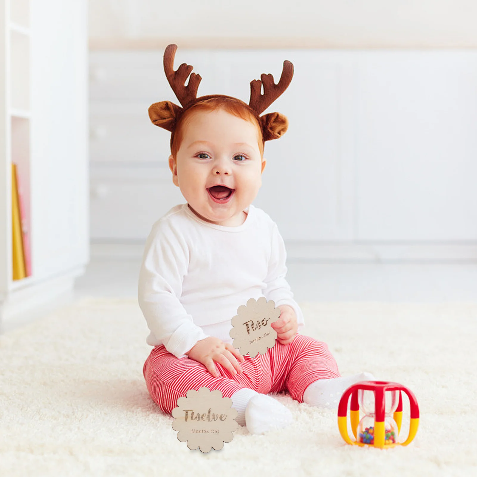 

Набор из 12 экологичных деревянных карточек для фотосессий на первый год жизни малыша: реквизит для отслеживания роста ребенка