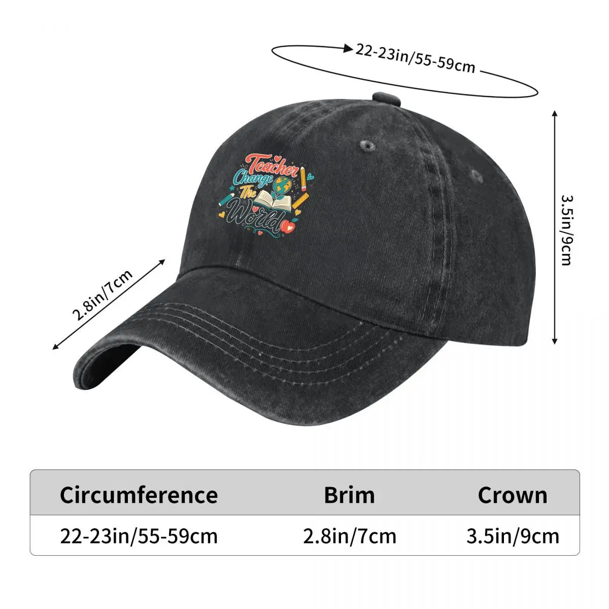Teacher Change The World Book Globe Washed Baseball Cap Hip Hop Sun Hats