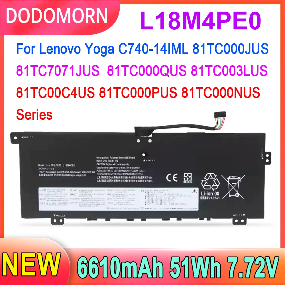 DODOMORN L18M4PE0 Laptop Battery For Lenovo Yoga C740-14IML 81TC000JUS 81TC7071JUS 81TC000QUS 81TC003LUS 81TC00C4US L18L4PE0