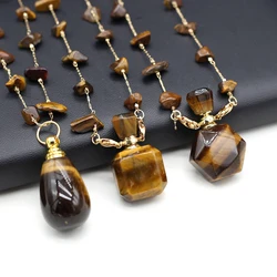 Natural Stone Perfume Bottle Pendant Necklace Essential Oil Diffuser Natural Tiger Eye Stone Pendant Necklace for Women Jewerly