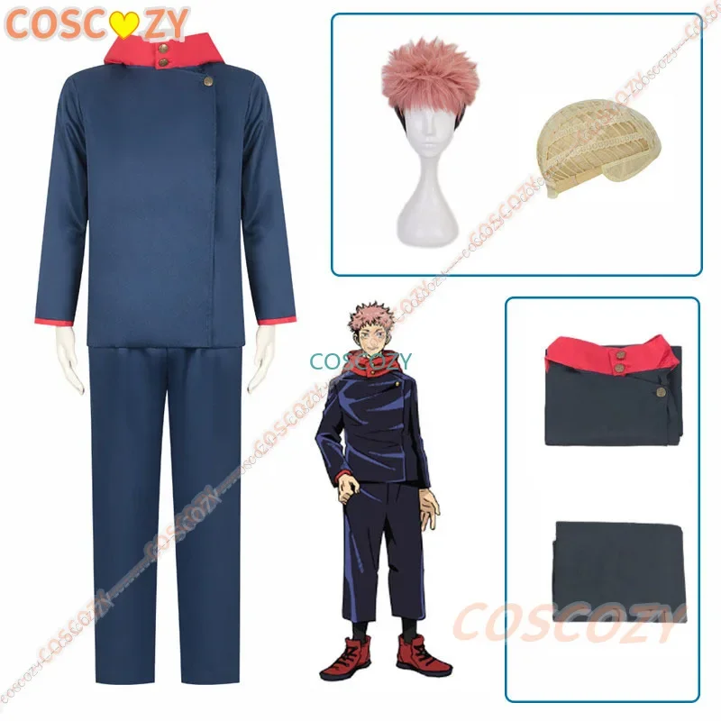 Jujutsu Kaisen Itadori Yuji disfraces de Cosplay, pantalones superiores, conjunto de uniforme de Anime para fiesta de Halloween, Carnaval, mascarada, conjunto de peluca