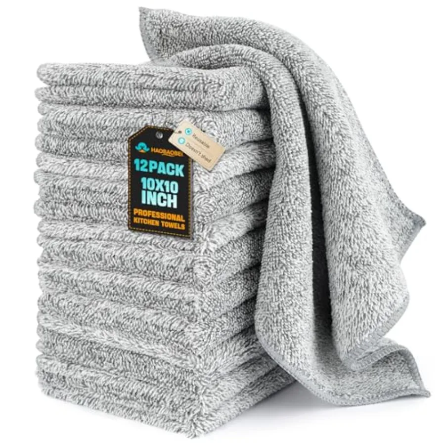 

Kitchen Dish Cloths, 12 Pack, 10 x 10 Inch, Super Absorbent Microfiber Dish Towels, Soft Lint Free Reusable Dish Rags for Washi