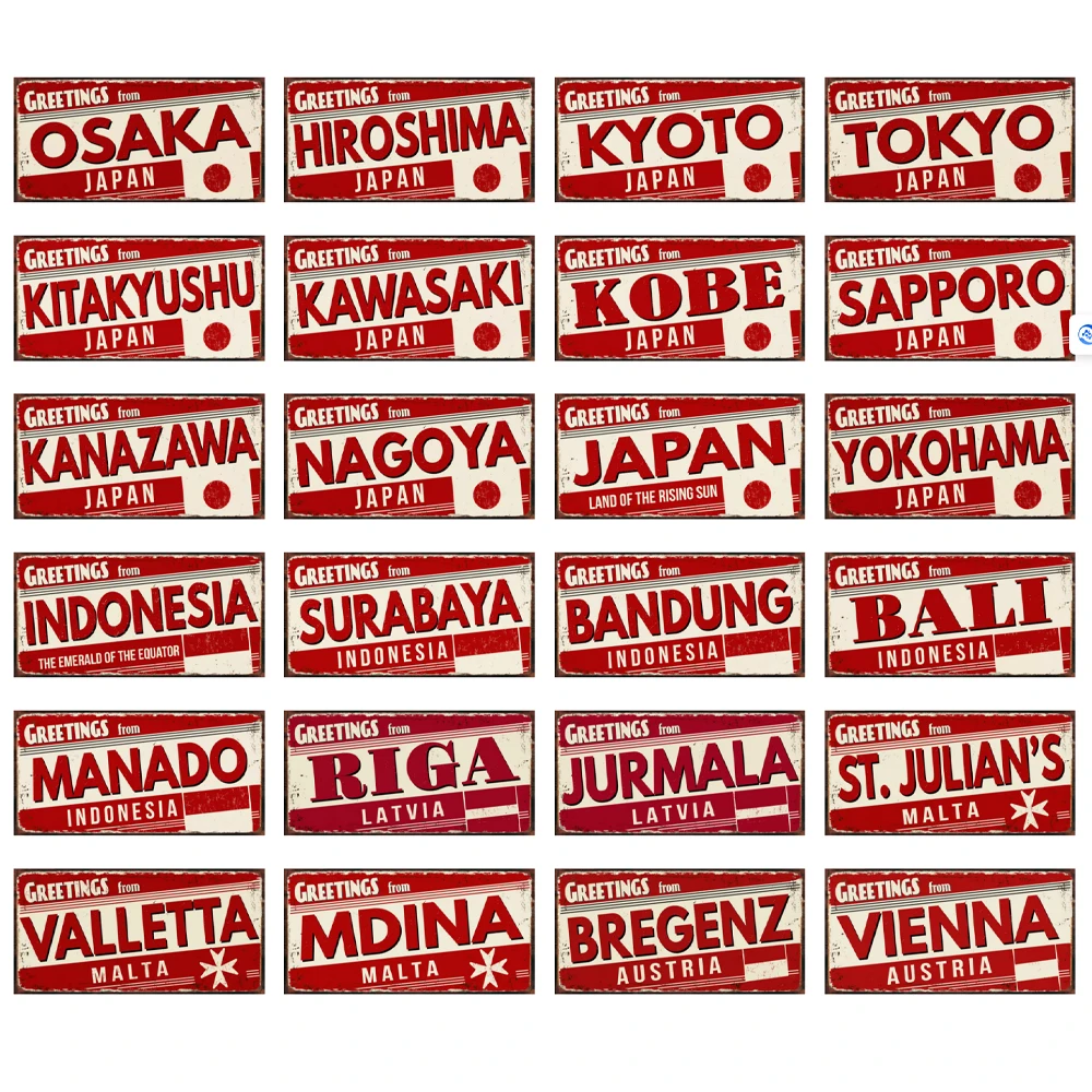 Оловянная табличка в японском стиле, Латвия, Индонезия, Мальта, винтажный металлический знак, Венская дорожная городская Настенная картина для домашнего декора, искусство на заказ 6x12 дюймов