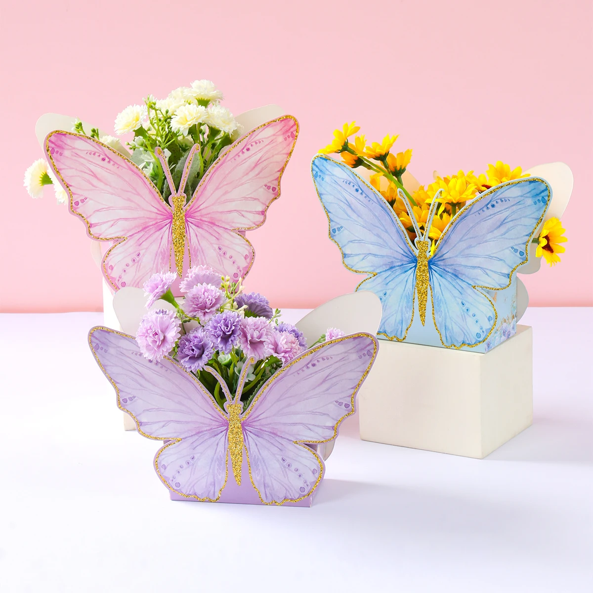 6szt Pudełka na cukierki z kwiatem motyla Torebka na czekoladki na wesele Baby Shower Urodziny Party Supplies Pudełko na prezenty