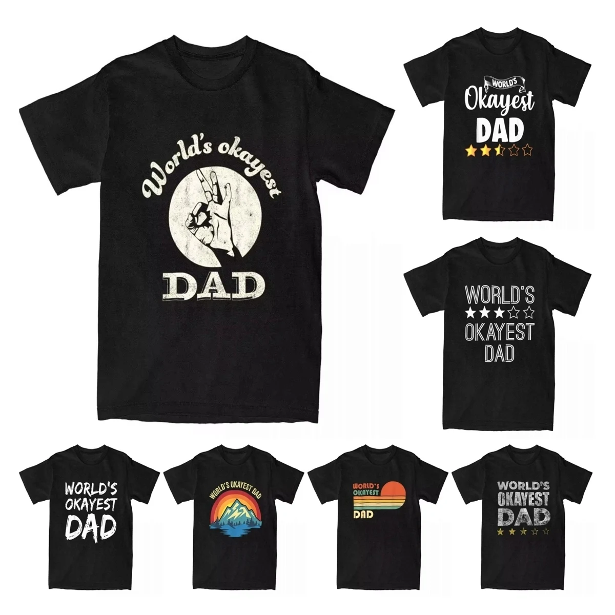 World's Okayest Dad Fathers Day Funny Men's T Shirts Novelty Father Gift Tees Best Daddy T-Shirts Pure Cotton Summer Clothing