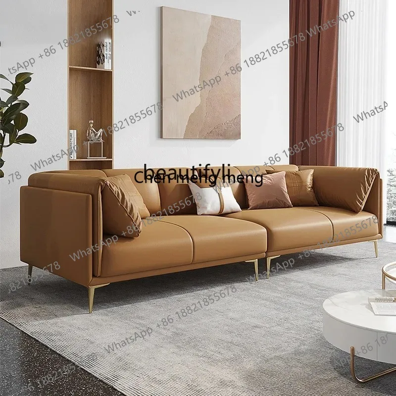 

new yj Leather Sofa Living Room Modern Light Luxury Small Apartment Leather Sofa Nordic down Three-Seat Sofa ss 26