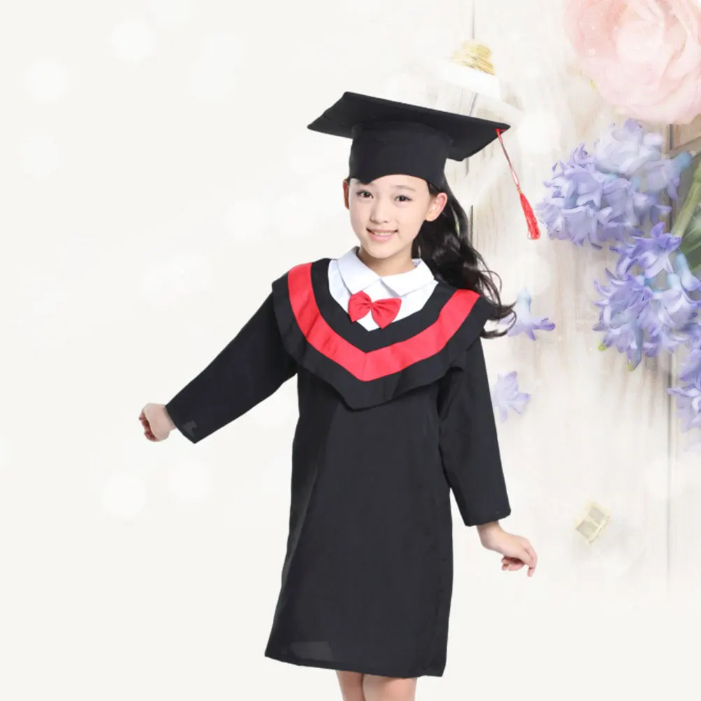 

Kids Graduation Gown Set Tassel Stole School Photography Party Performance Red 110Cm Children Graduation Gown Academic Costume