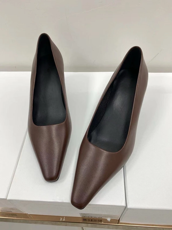 Dave&Di Vintage Fashion Genuine Leather Slip On Shoes Nordic minimalist Italian Cowhide 6cm Stiletto Heel Shoes Women