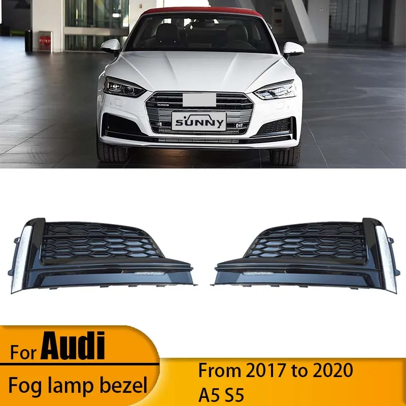 

For 17-20 Audi A5 S5 Fog Light Frame Grille Front Bumper A5B9 Gloss Black Lower Mesh Light Cover