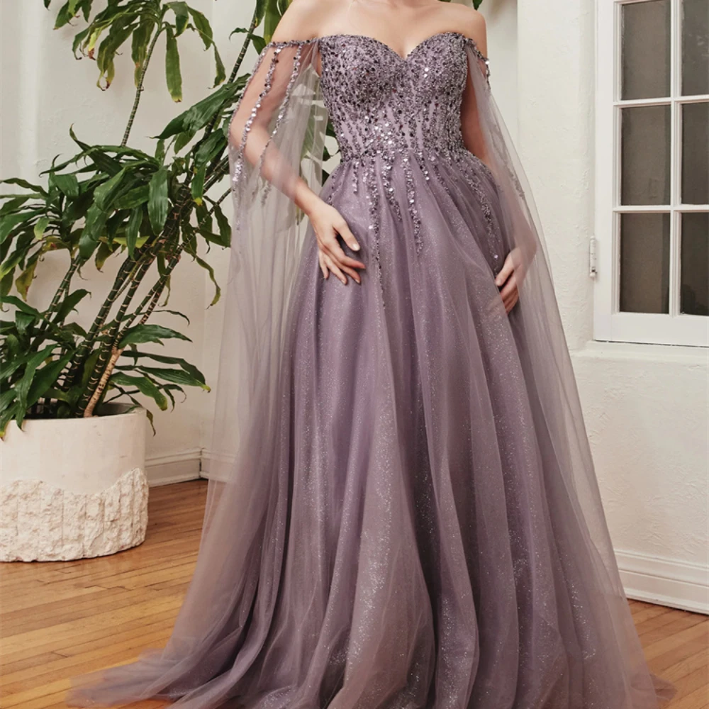 Elegant Sweetheart Neckline With Applique Sparkling Tulle A-Line Prom Dress Elegant Back Zipper Floor Length Gowns For Women