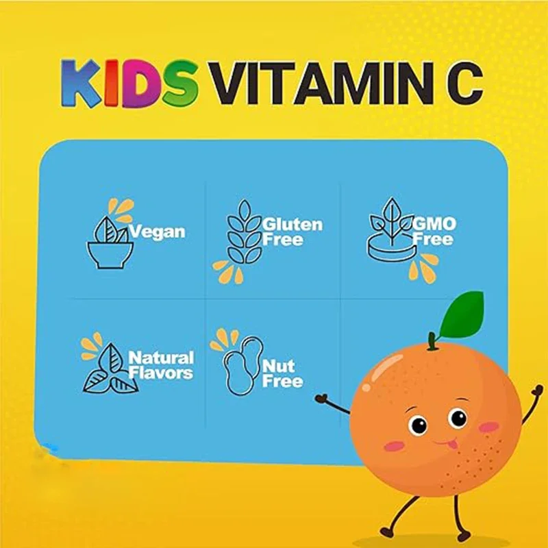 Gomitas de vitamina C para niños, sin ingredientes modificados sintéticos, sin necesidad de borla, suplementos dietéticos para niños