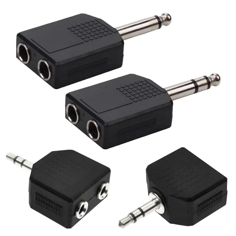 5/20Pcs 6.35mm Male to Double 3.5mm Female Stereo Dual Channel Y Splitter 3Pole Jack 3 Way for Audio Adapter Headphone Mic