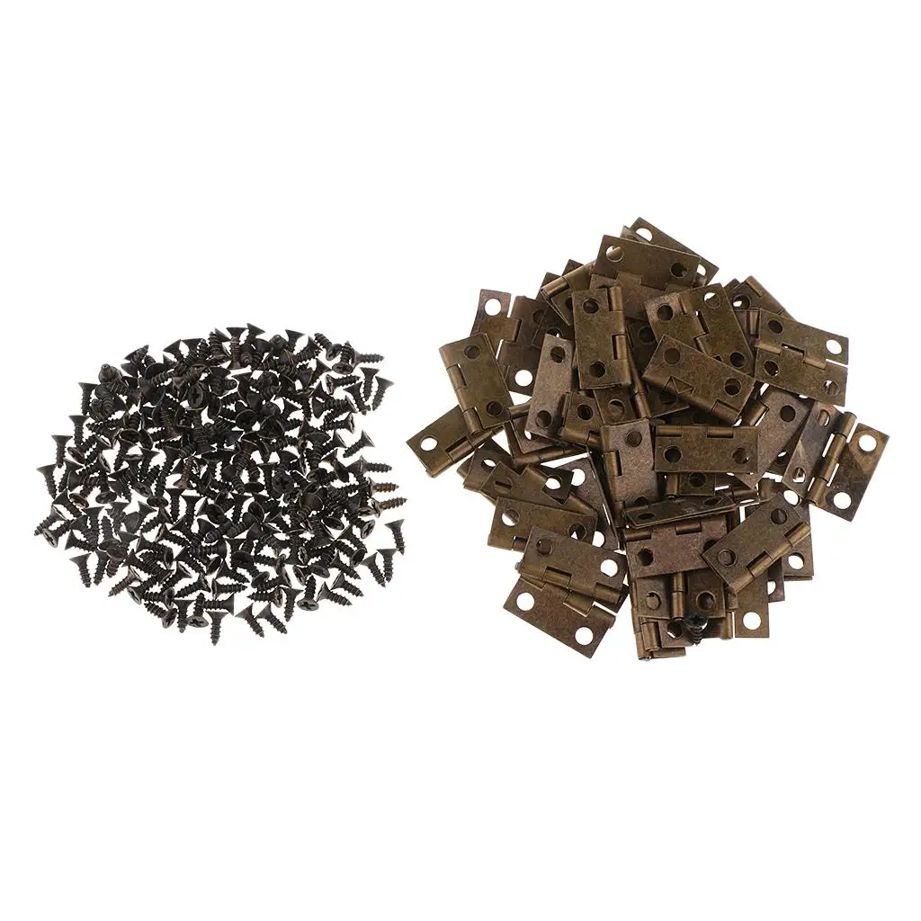 

Retro Iron Mini Butt Hinges Rectangle Cabinet Drawer Screws for Jewelry Magnets and Gift Box Restoration