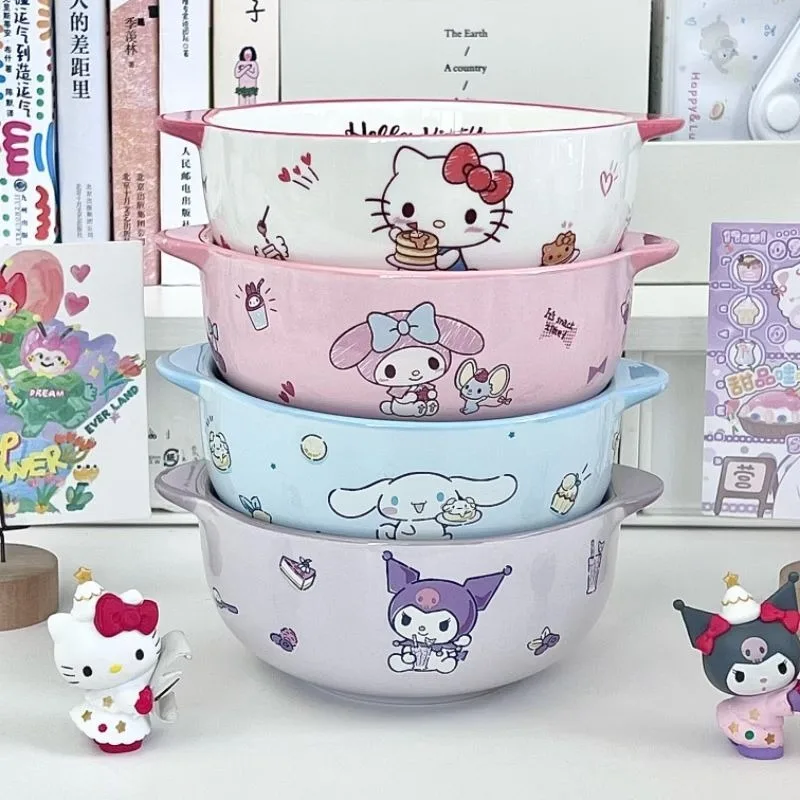 

Hello Kitty My Melody Anime Kawaii Sanrio Children Bowl Cute Cartoon Ceramic Rice Bowl Kuromi Tableware Gifts Toys for Kids