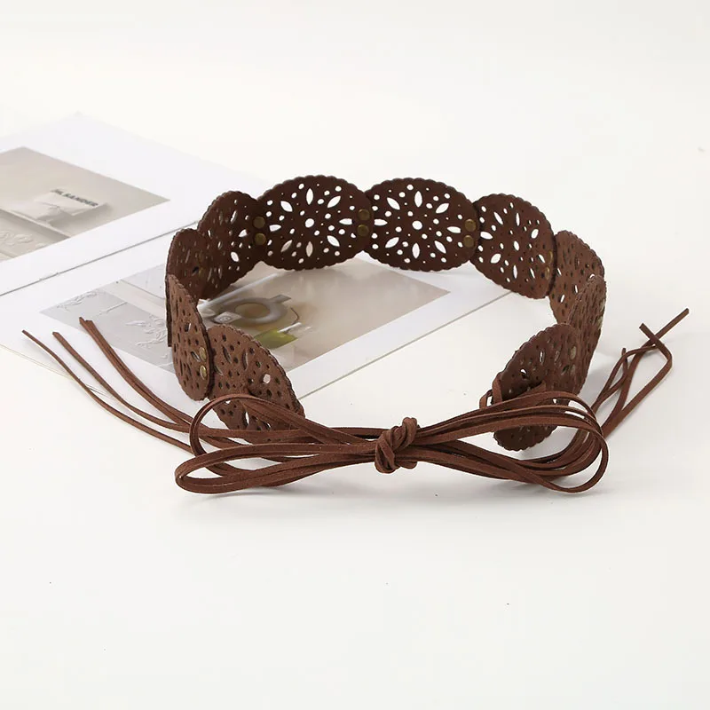 Women Hollow Out Wide Waist Belt Tassel Knot Ethnic Style Decorative Cloth Band Elegant Waistband for Dress