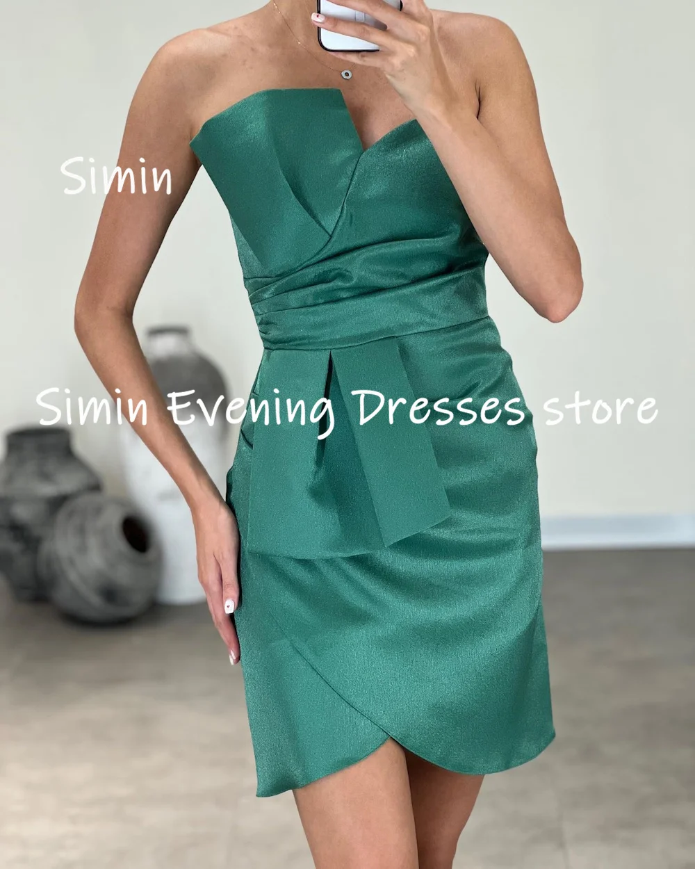 Simin Satin Short Strapless Ruffle Populer Formal Prom Gown Knee-length Evening Elegant Party dresses for women 2023