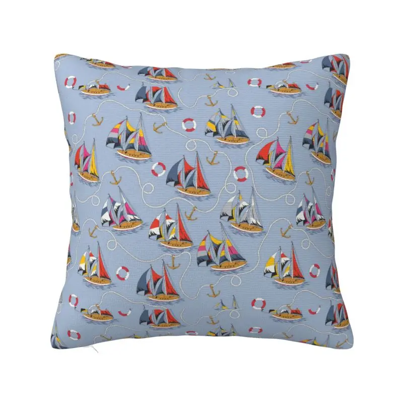 Custom Sailing Ship Cushion Cover  Nautical Sailors Square Floor Pillow Case for Living Room Pillowcase Home Decoration