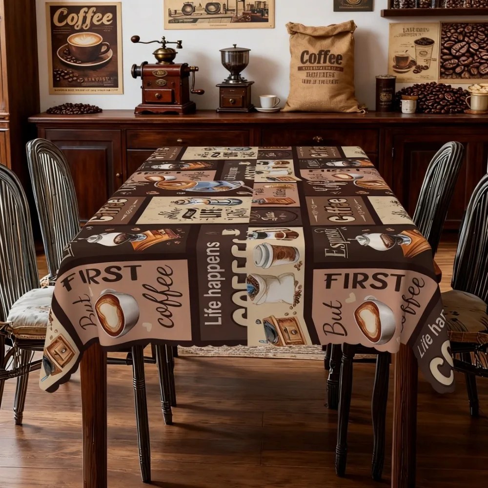 Coffee Lovers Cafe Table Runner Kitchen Decor Farmhouse Style Napkin Cloth Espresso Barista Linen Table Decor Linen Tablecloth