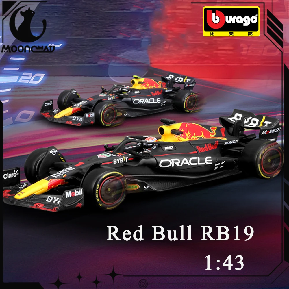 Bburago 1:43 F1 Champion Red Bull Racing TAG Heuer RB19 2023 #1 Max Verstappen #11 Perez With Helmet Alloy Car Diecast Model Toy